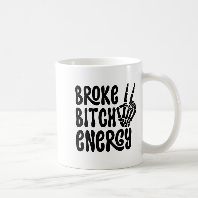 Broke Energy Funny Skeleton Hand Meme  Kaffemugg (Höger)