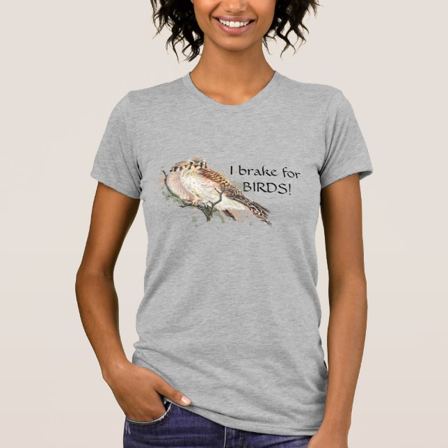 Broke for Birds Citote Birding Kestrel Couple T Shirt (Framsida)