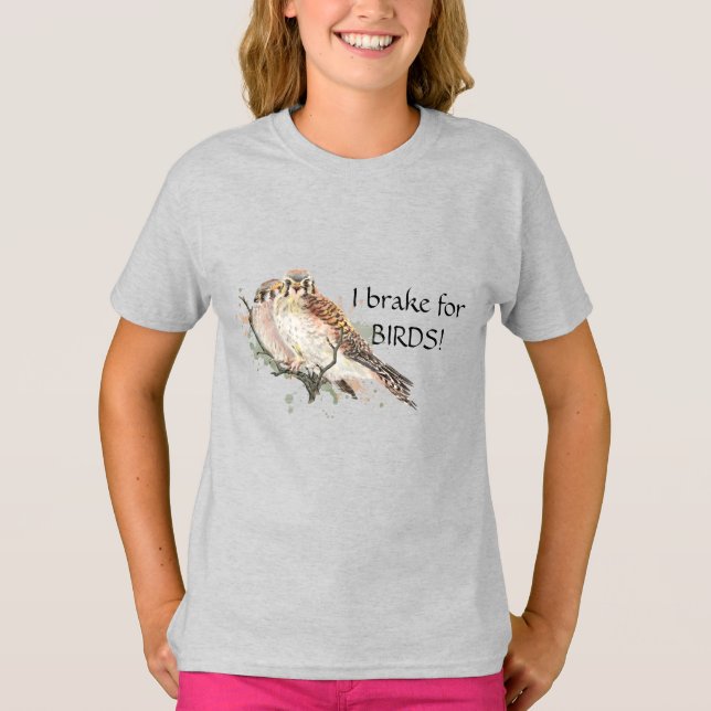 Broke for Birds Citote Birding Kestrel Couple T Shirt (Framsida)
