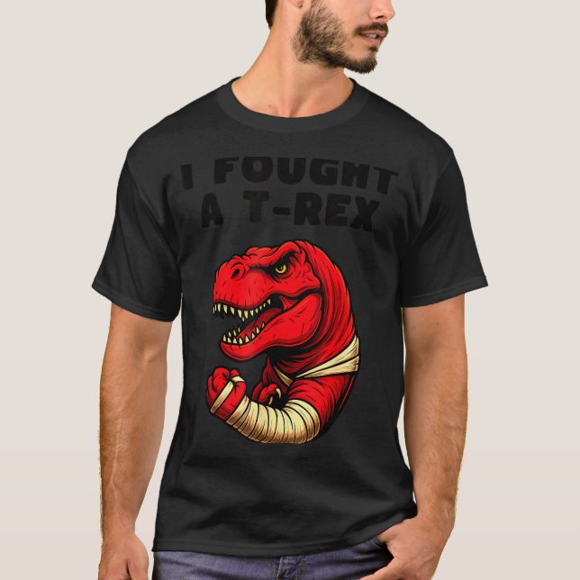 Broken Arm Recovery T-rex Kids Boys Dinosaur  T Shirt (Framsida)