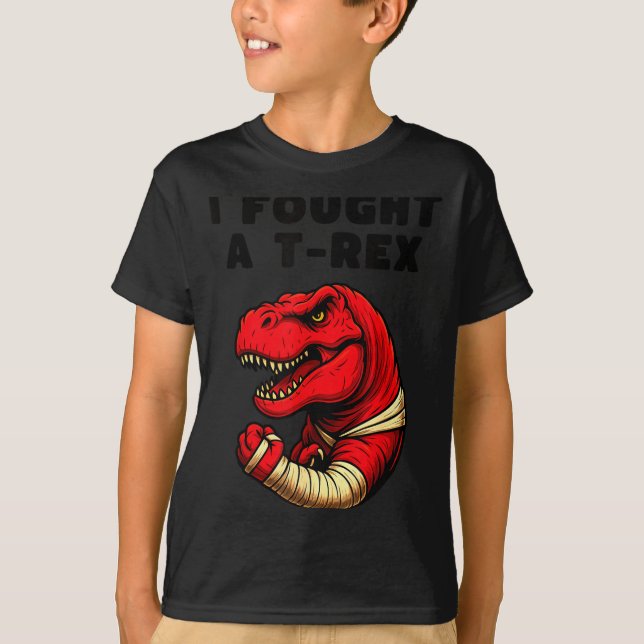Broken Arm Recovery T-rex Kids Boys Dinosaur  T Shirt (Framsida)