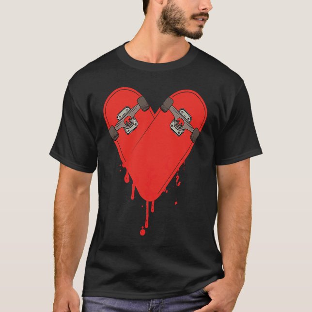 Broken Bleeding Skateboard Heart T Shirt (Framsida)