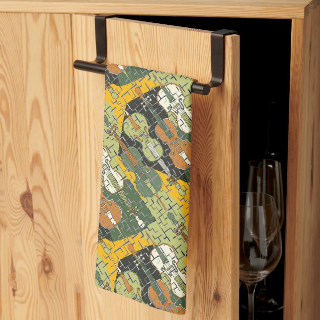 Broken Cello Mönster Kökshandduk (Thirds Fold)