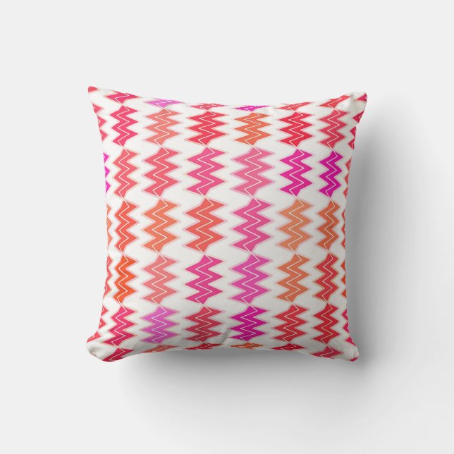 Broken Chevron - korallets orange och fuchsisk ros Kudde (Framsida)