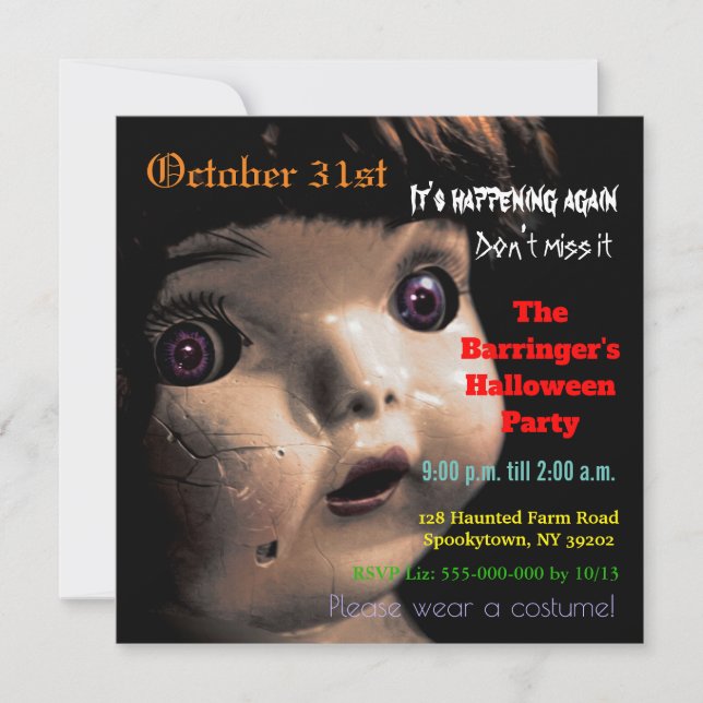 Broken Doll Scary Halloween Semi Gloss-inbjudan Inbjudningar (Framsida)