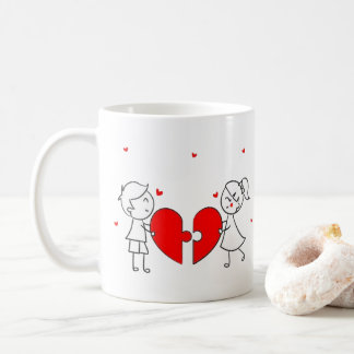 Broken Heart Couple Sad Love Cartoon Valentine Kaffemugg