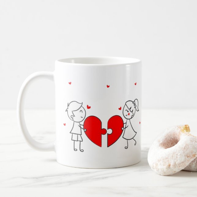 Broken Heart Couple Sad Love Cartoon Valentine Kaffemugg (Med munk)