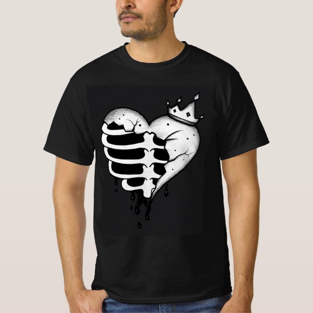 Broken Heart Crown Skeleton T-Shirt – Mörk Gothic (Framsida)