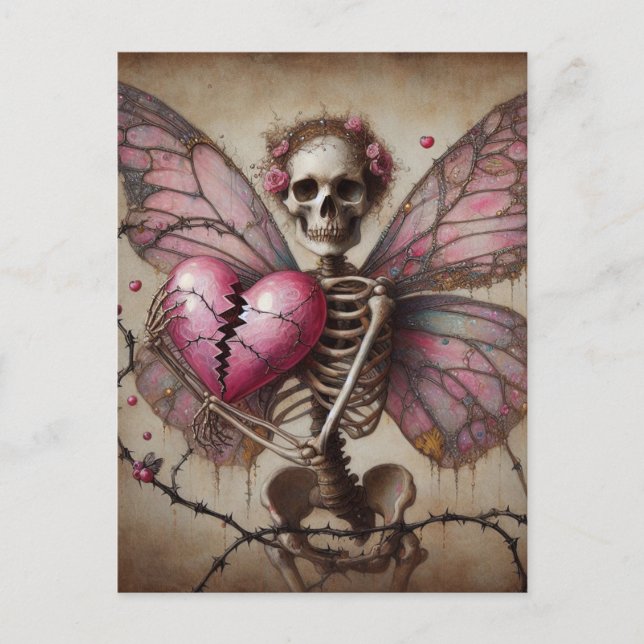 Broken Heart Skeleton Fairy Vykort (Framsida)