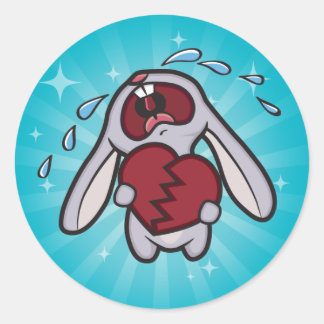 Broken Hearted Bunny med Blue Starburst Runt Klistermärke