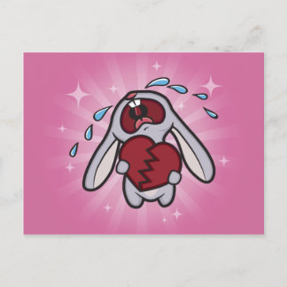 Broken Hearted Bunny (Rosa) Postcard Art Vykort