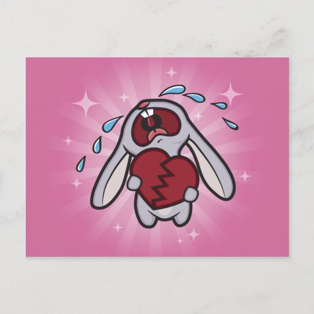Broken Hearted Bunny (Rosa) Postcard Art Vykort (Framsida)