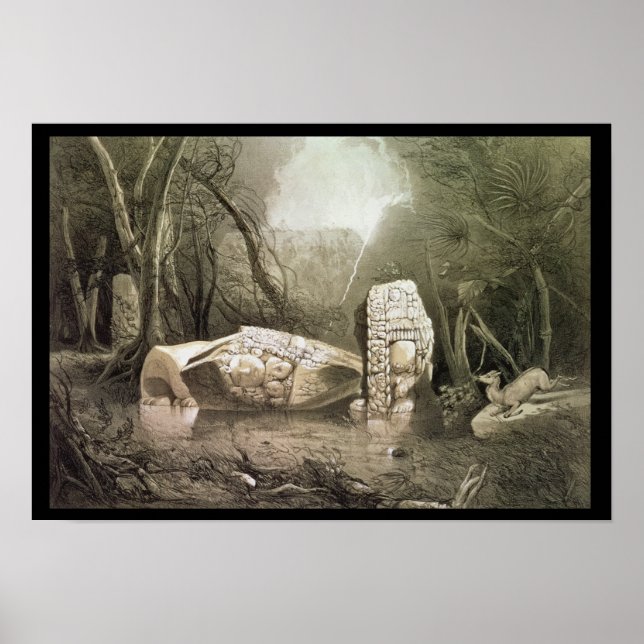 Broken Mayan idol i Copan, Guatemala Poster (Framsidan)