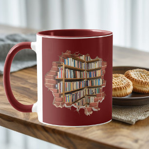 Broken Wall Bookshelf Bookworf Reading Anpassnings Mugg