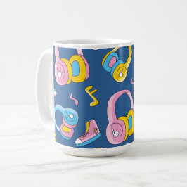 Brokig musikmix i rosa, blå, gul kaffemugg