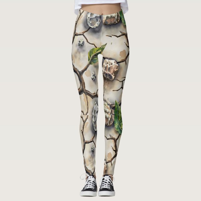 Brökt jord Torr Sömlöst Mönster Leggings (Framsida)