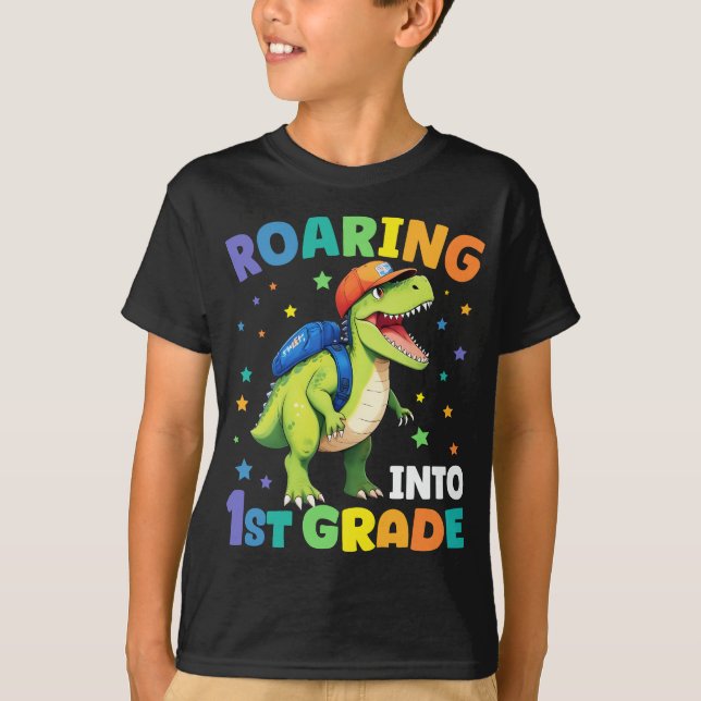 Brölande 1:a klassens dinosaurie T Rex tillbaka ti Shirt (Framsida)