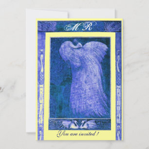 BRÖLL OPS LOVE PÅFÅGEL MONOGRAM ,blå vit gul Inbjudningar