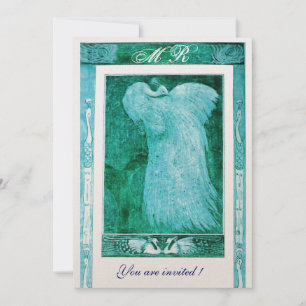BRÖLL OPSKÄRSELSPÅFÄGEL MONOGRAM Aqua Blå Vit Inbjudningar