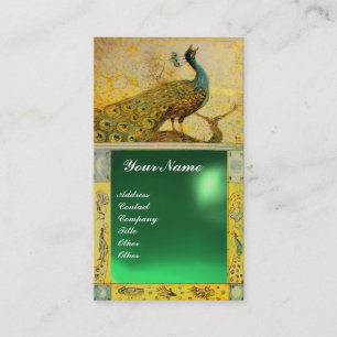 BRÖLL OPSKATTELSE PÅFÅGEL MONOGRAM gul grön jade Visitkort