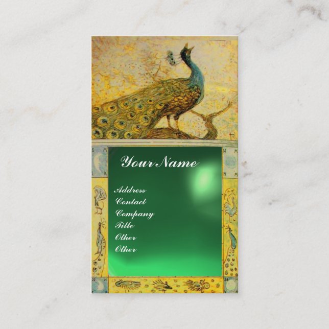 BRÖLL OPSKATTELSE PÅFÅGEL MONOGRAM gul grön jade Visitkort (Framsida)