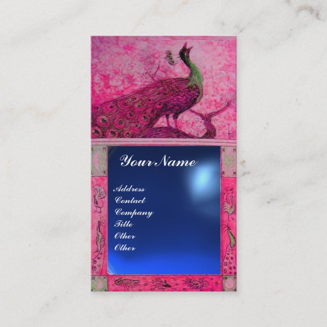 BRÖLL OPSKATTELSE PÅFÅGEL MONOGRAM rosa  blå safir Visitkort (Framsida)
