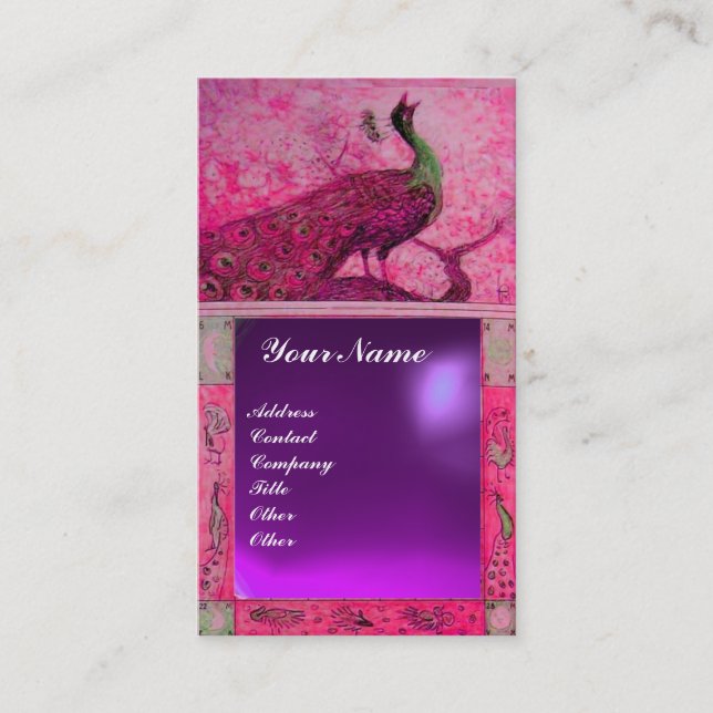 BRÖLL OPSKATTELSE PÅFÅGEL MONOGRAM rosa lila ameti Visitkort (Framsida)
