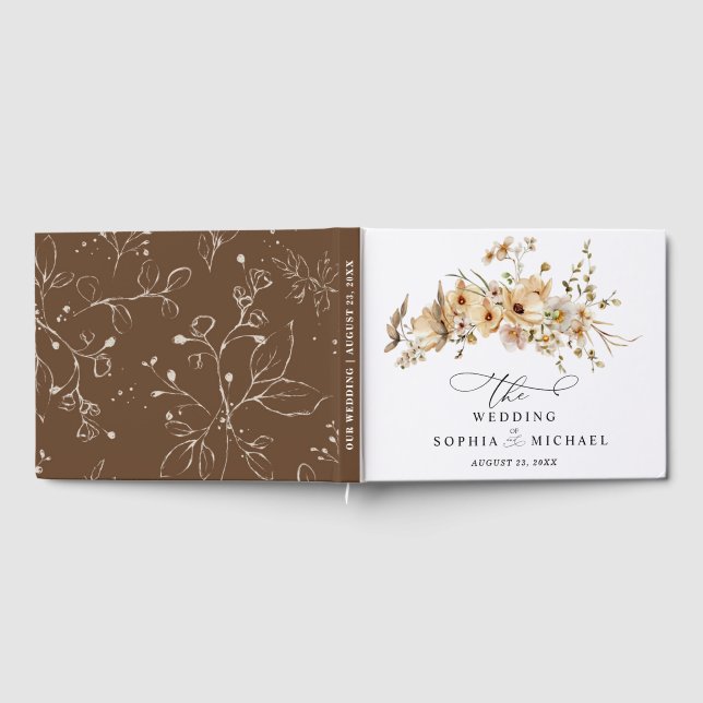 Bröllagsgästbok med Beige Vilda Blommor Gästböcker (Full)