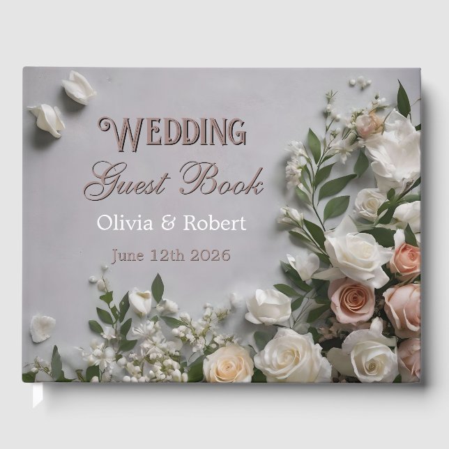 Bröllagsgästbok med Blommig Design som kan Anpassa Gästböcker (Framsida)