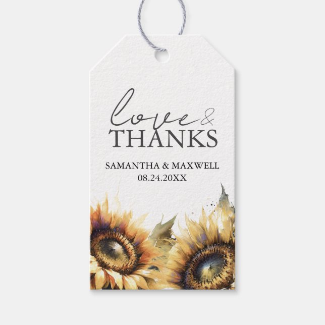 Bröllagsgåvaetiketter Akvarell Solrosor Presentetikett (Framsidan)