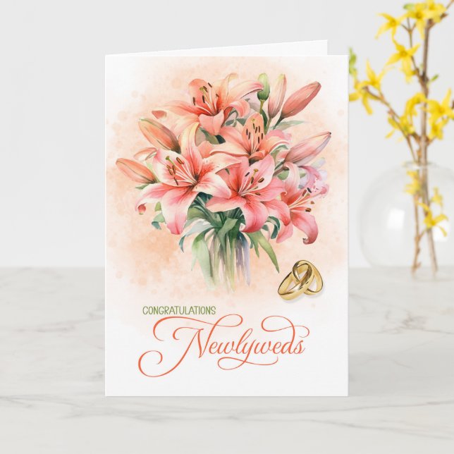 Bröllagsgratulationer Nygifta Persikor Liljor Kort (Gul blomma)