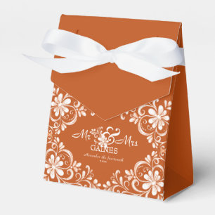 Bröllagspresentbox Mr & Mrs i bränd orange rost Presentaskar
