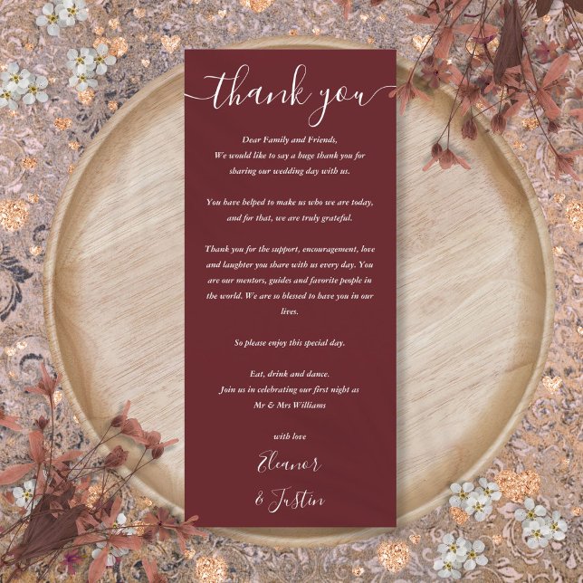 Bröllak tack Rosewood Rosa Platskort Meny (Wedding Thank You Rosewood Pink Place Card)