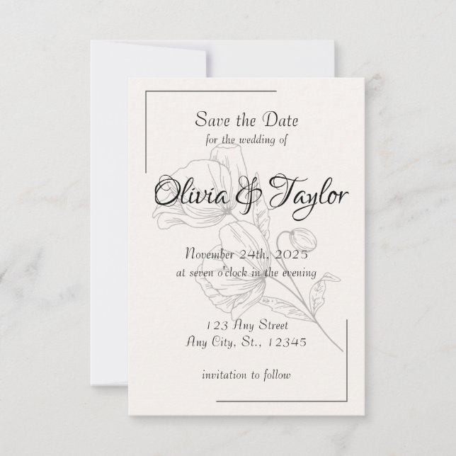 Bröllakskort Beige Elegance Save the Date Spara Datumet (Framsida)