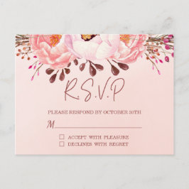 Bröllakskort med rosafärgad blommotiv för RSVP Vykort