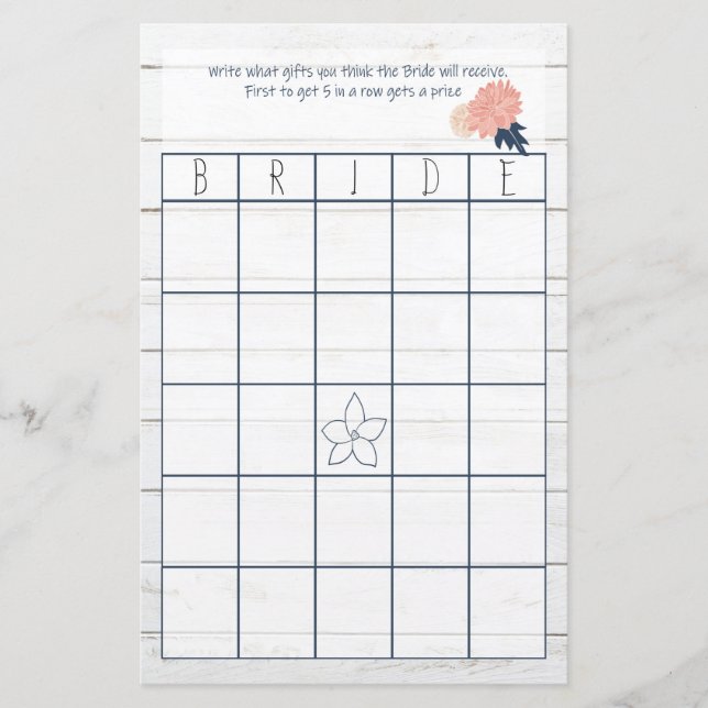 Bröllakslödder Rosa och Marinblå Bridal Bingo Bröl (Framsida)