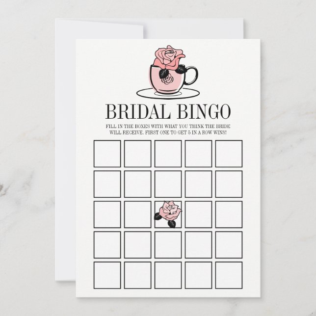 Bröllaksspel Bingo spelkort med Tekopp och blommor (Framsida)