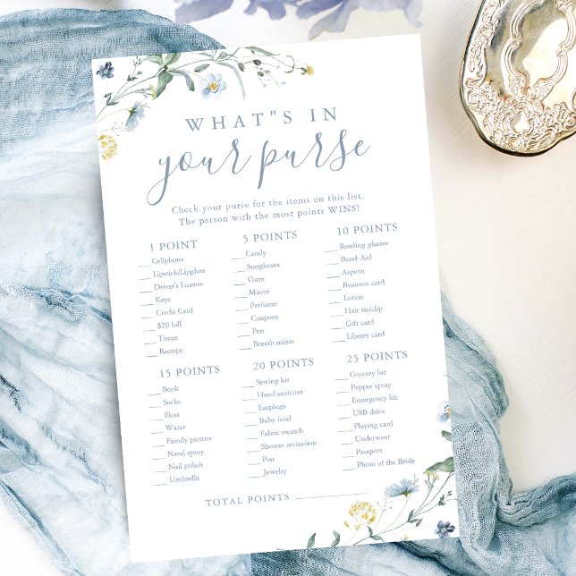 Bröllaksspel för vildblomma - Vad finns i din hand (Wildflower what's in your purse bridal shower game)