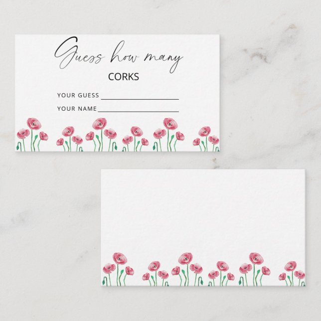 Bröllaksspel gissa antal korkar blommigt tema tilläggskort (Fram/baksida)