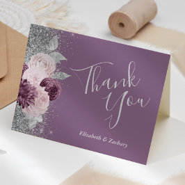 Bröllakstavlor Floral Mauve Blush Silver Tacksamhe Kort