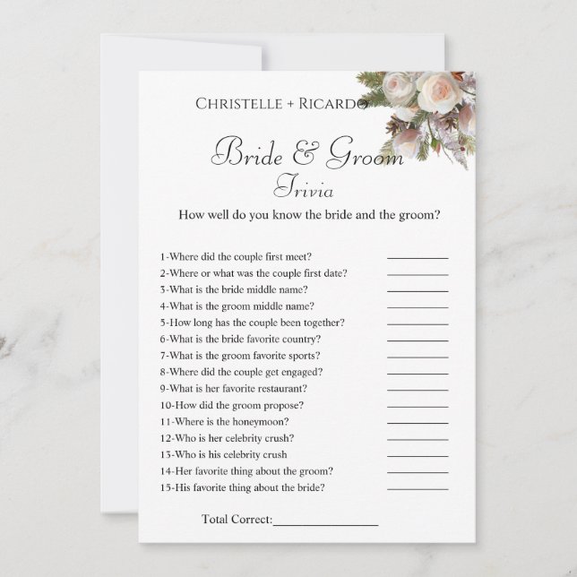 Bröllaksträdgård trivia bröllopsfest spelkort meddelande (Framsida)