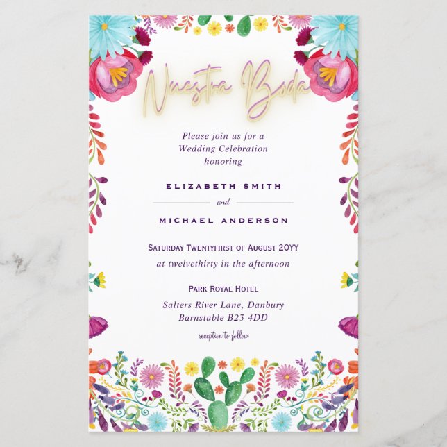 Bröllbjudan A9 till BUDGETEN Nuestra Boda Flowers (Framsida)
