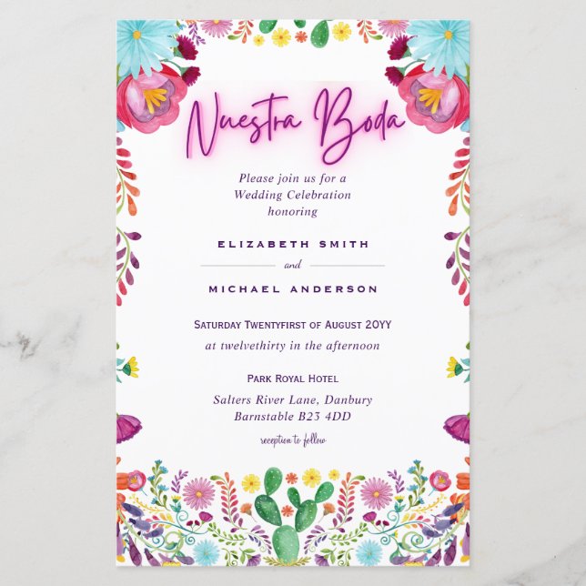 Bröllbjudan A9 till BUDGETEN Nuestra Boda Flowers (Framsida)