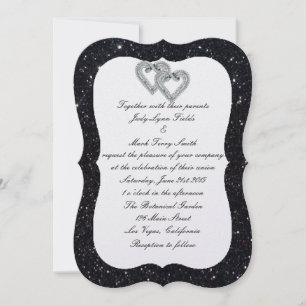 Bröllbjudan Black Glitter Diamond Hearts Bröllop Inbjudningar