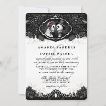 Bröllbjudan Black White Elegance Skeletons bröllop