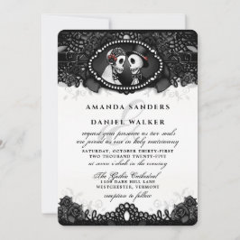 Bröllbjudan Black White Elegance Skeletons bröllop Inbjudningar