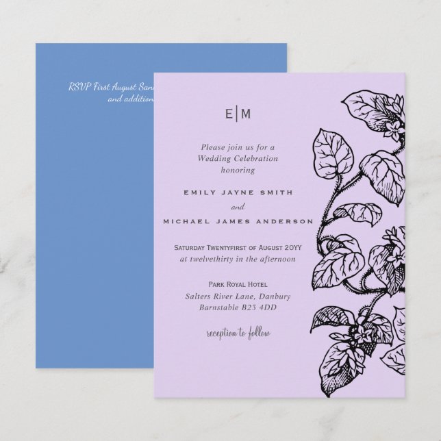 Bröllbjudan BUDGET Botanical Garden Lövs Bröllop (Fram/baksida)