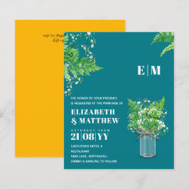 Bröllbjudan BUDGETEN Fern Grey lövs - grönt bröllo