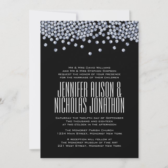 Bröllbjudan Diamond Glitter Typography Wedding Inbjudningar (Framsida)