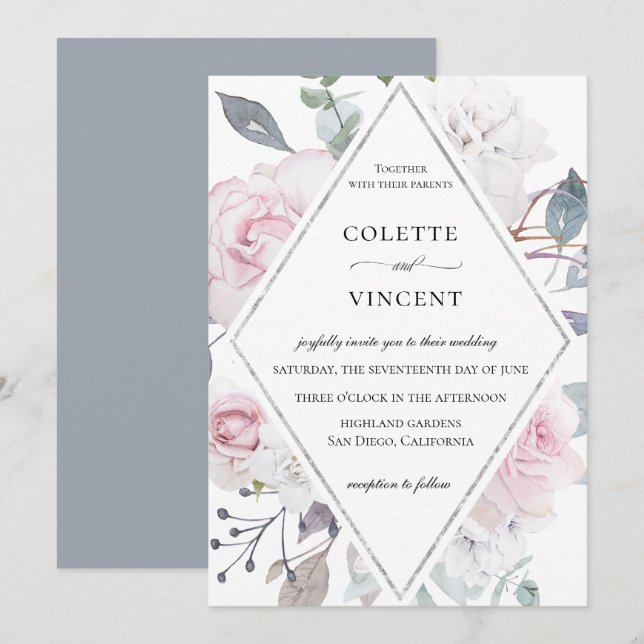 Bröllbjudan Dusty Garden Blommigt Ram Inbjudningar (Fram/baksida)